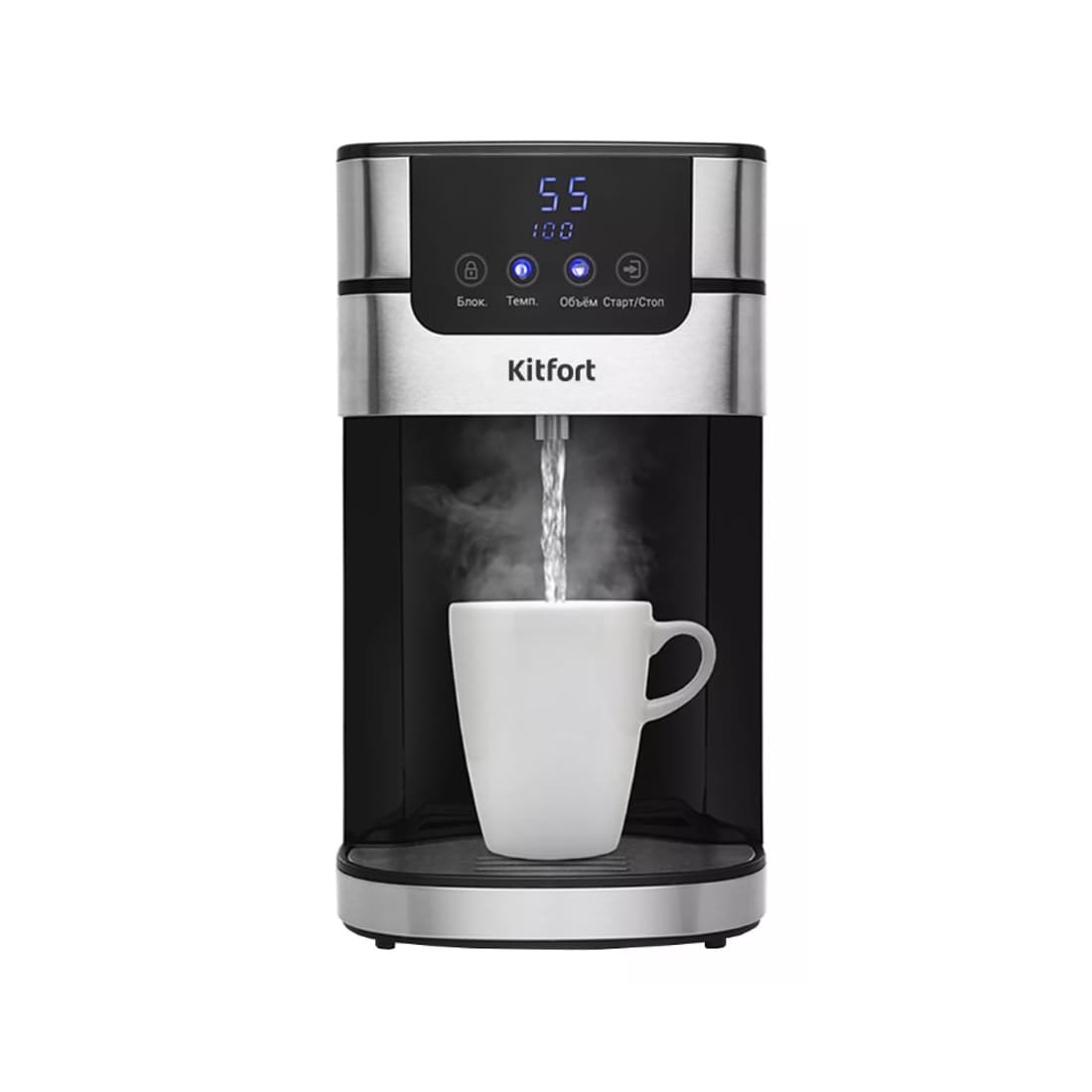 Термопот, Kitfort, КТ-2501,>Объем 4 л, Мощность 2618 Вт, Подача воды электронасос, Тип нагревательного элемента закрытый ,Материал колбы пластик