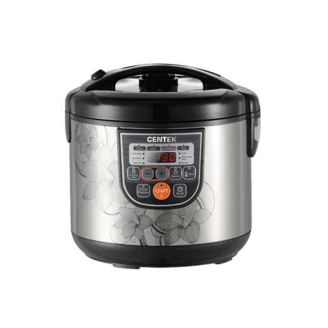 Мультиварка, Centek, CT-1498 Ceramic, Чёрный/сталь, 700Вт, 5.0л, Керамическое покрытие чаши,10 пр-м, Цвет Серебритсый