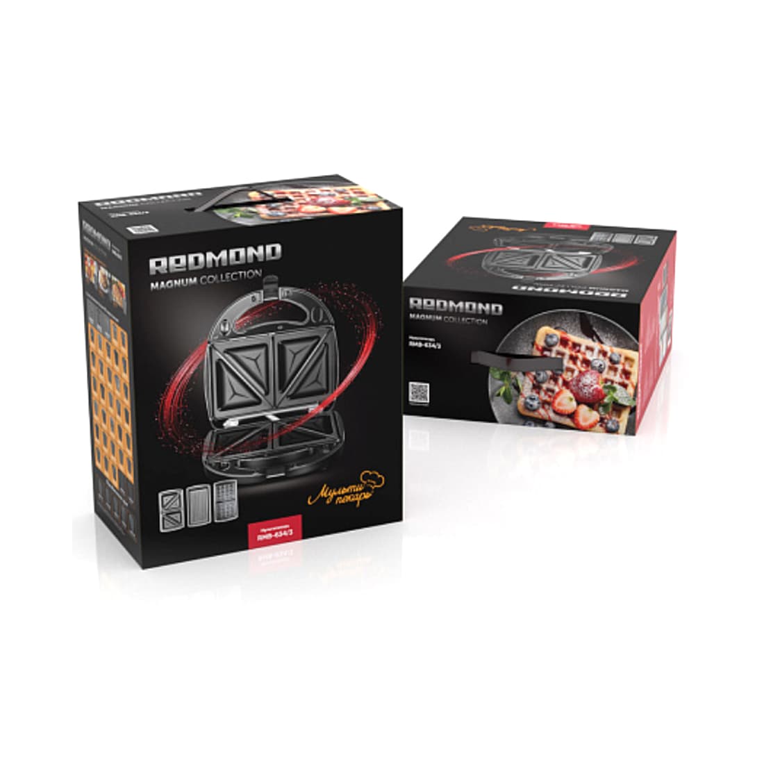 Мультипекарь, Redmond, RMB-634/3, Тип управления	механический, Количество комплектов съемных панелей	3, Материал съемных панелей	металл, Покрытие съемных панелей антипригарное, Мощность 700 Вт, Напряжение 220-240 В, 50 Гц, Цвет Черный