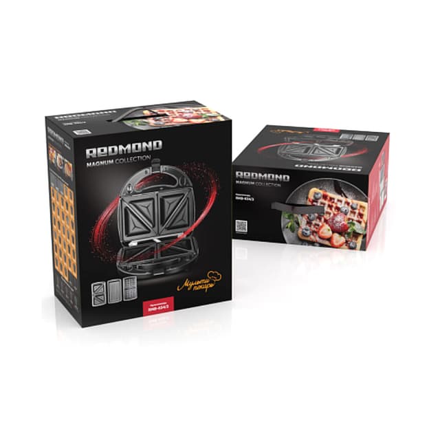 Мультипекарь, Redmond, RMB-634/3, Тип управления	механический, Количество комплектов съемных панелей	3, Материал съемных панелей	металл, Покрытие съемных панелей антипригарное, Мощность 700 Вт, Напряжение 220-240 В, 50 Гц, Цвет Черный