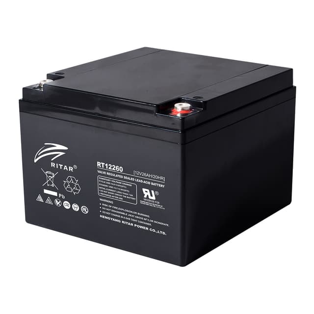 Батарея, Ritar, RT12260 , Свинцово-кислотная 12В 26 Ач, Вес нетто: 7,40 кг, Размер в мм.: 166*176*125
