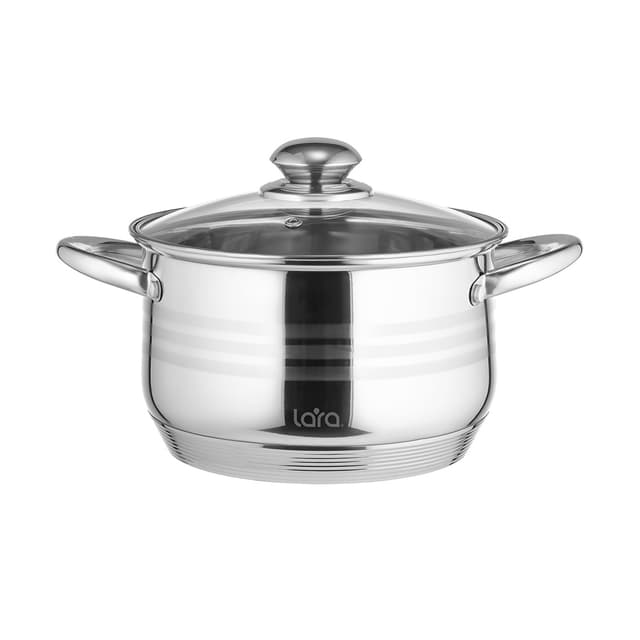 Кастрюля, LARA, SONATA LR02-581, Диаметр 18 см, Высота 11.5 см, Объем 2.9л, Нержавеющая сталь/Стекло, Для всех типов плит, Мойка ручная/в посудомоечной машине, Стальной