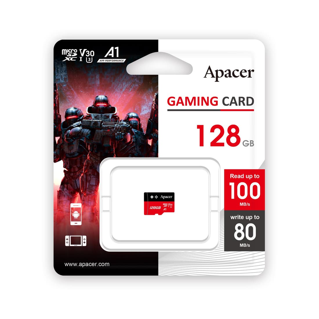 Карта памяти, Apacer, AP128GMCSX10U7-RAGC, MicroSDXC 128GB