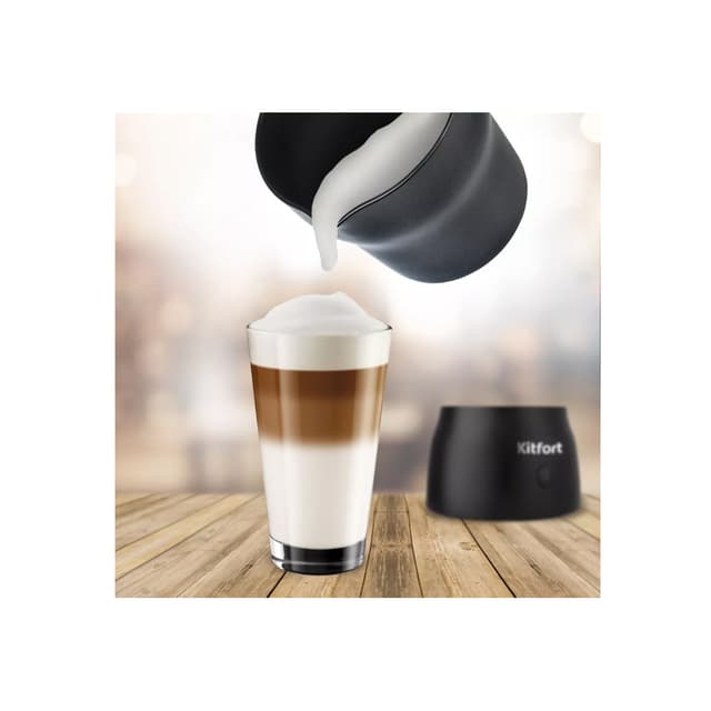 Капучинатор, Kitfort, КТ-710, Мощность 600 Вт, Ёмкость 730 мл, Пластиковый корпус, Горячее вспенивание, Холодное вспенивание, Подогрев, Черный