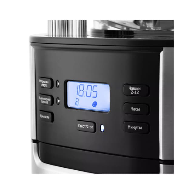 Кофемашина, Kitfort, КТ-720, Капельная, Объем кофейника 1.5 л, Объем резервуара для зёрен 200 г, Встроенная кофемолка, Используемый кофе зерновой/молотый, Регулятор степени помола, Отложенный старт, Кнопочное управление, Мощность 1050 Вт, Длина шнура 0.8м, Черный/Стальной