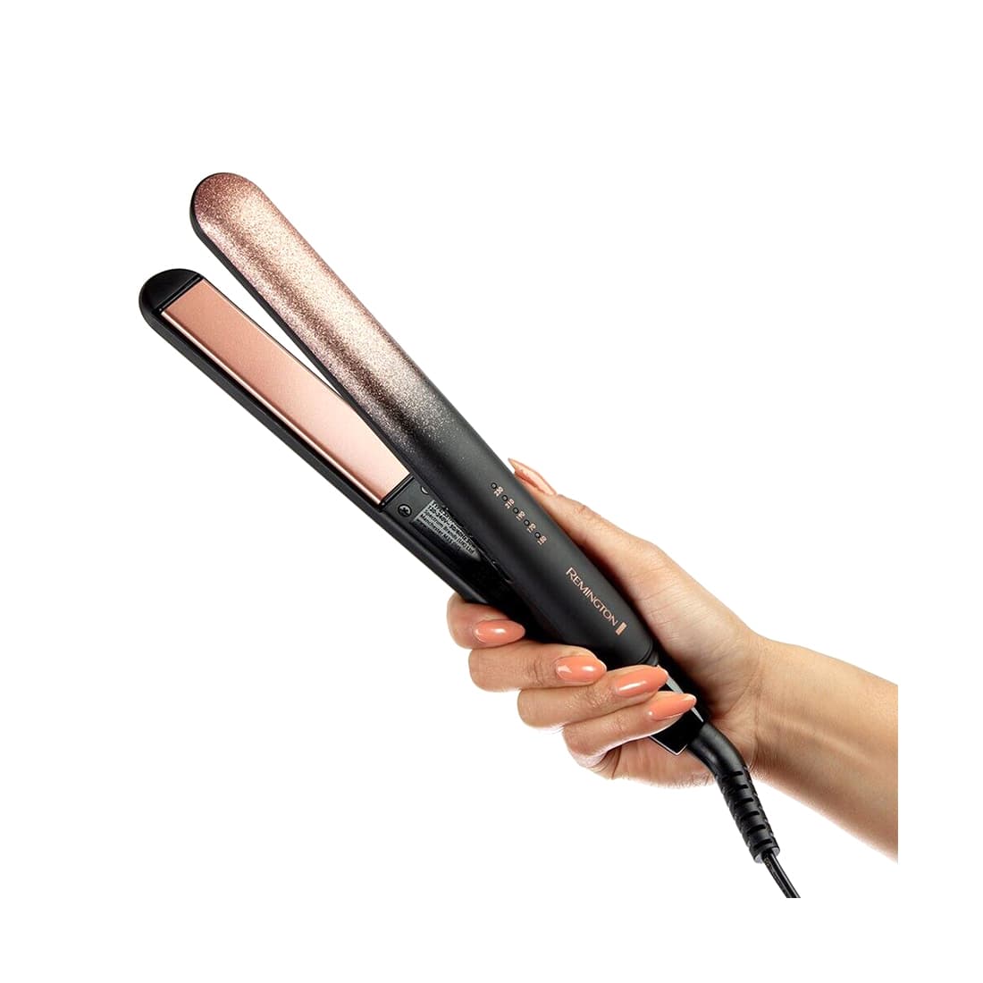 Выпрямитель для волос, Remington, S5305, 5 температурных режимов, Максимальная температура нагрева 230 °C, Керамическое покрытие рабочей поверхности, Быстрый нагрев за 15 секунд, Автоотключение через 60 минут, Сумка для хранения, Черно-розовый