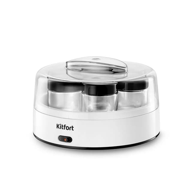 Йогуртница, Kitfort, КТ-6097, Мощность 15 Вт, Общий объем 1.4 л, Объем каждой емкости 200 мл, Количество емкостей 7 шт, Материал емкостей стекло , Цвет черный/белый