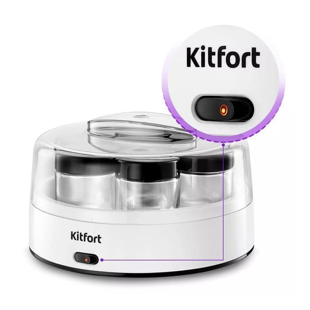 Йогуртница, Kitfort, КТ-6097, Мощность 15 Вт, Общий объем 1.4 л, Объем каждой емкости 200 мл, Количество емкостей 7 шт, Материал емкостей стекло , Цвет черный/белый