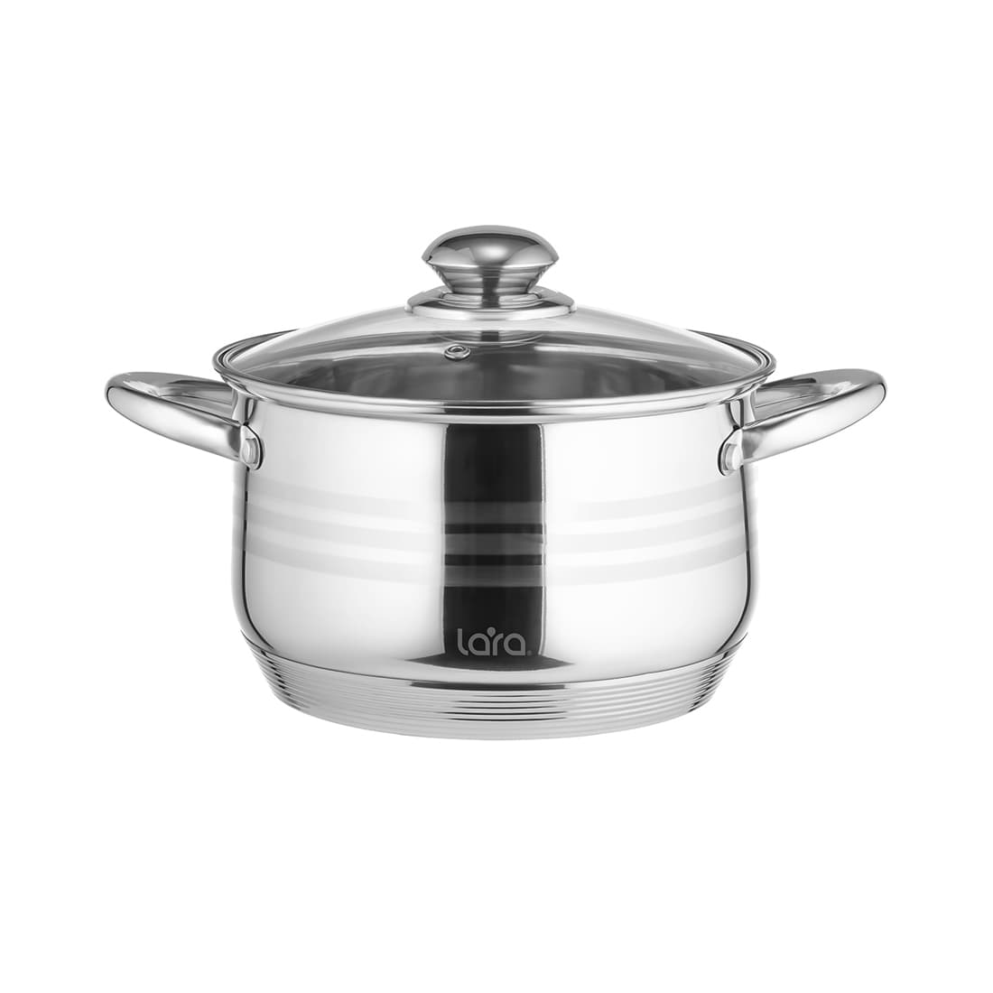 Кастрюля, LARA, SONATA LR02-582, Диаметр 20 см, Высота 12.5 см, Объем 3.9л, Нержавеющая сталь/Стекло, Для всех типов плит, Мойка ручная/в посудомоечной машине, Стальной