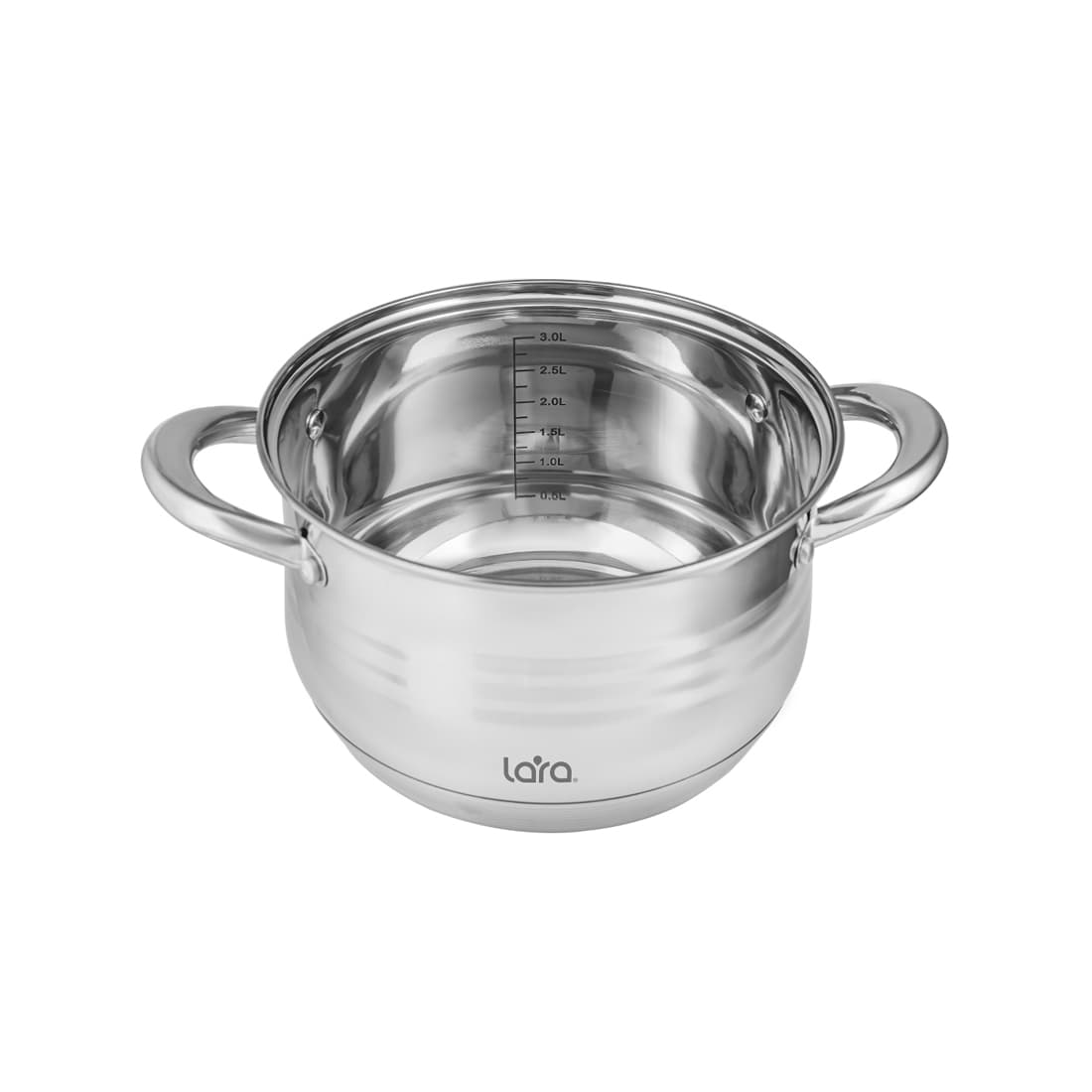 Кастрюля, LARA, SONATA LR02-582, Диаметр 20 см, Высота 12.5 см, Объем 3.9л, Нержавеющая сталь/Стекло, Для всех типов плит, Мойка ручная/в посудомоечной машине, Стальной