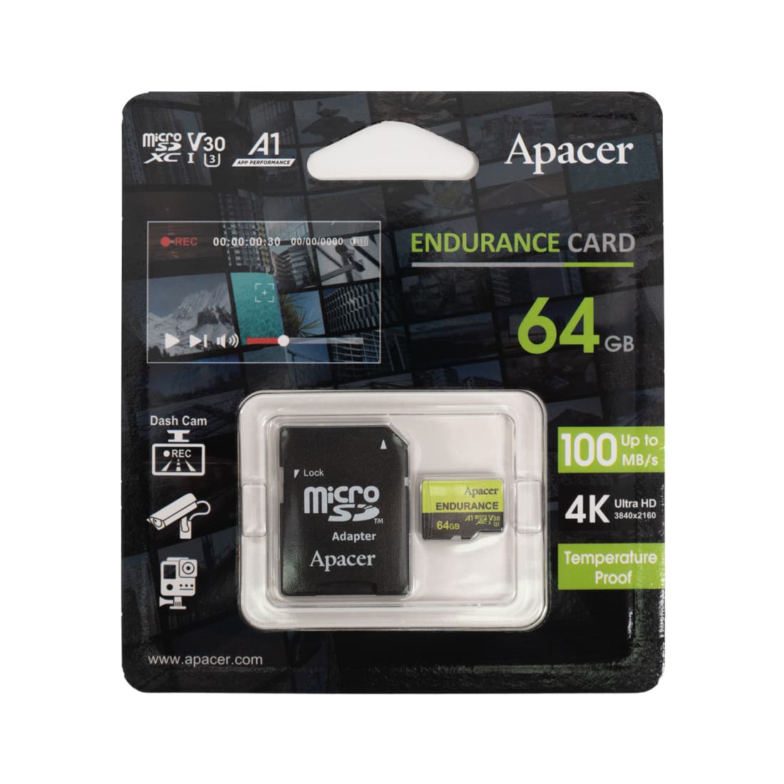 Карта памяти, Apacer, AP64GEDM1D05-R, MicroSDXC 64GB, с адаптером SD