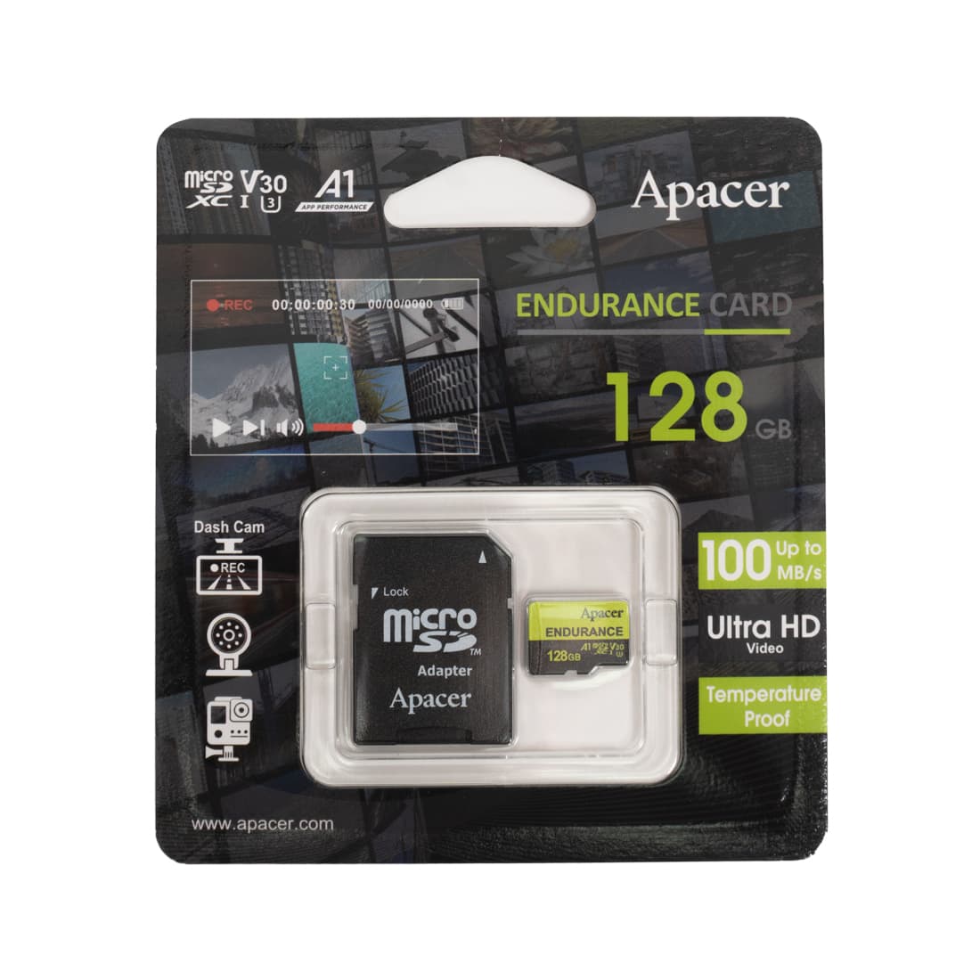 Карта памяти, Apacer, AP128GEDM1D05-R, MicroSDXC 128GB, с адаптером SD