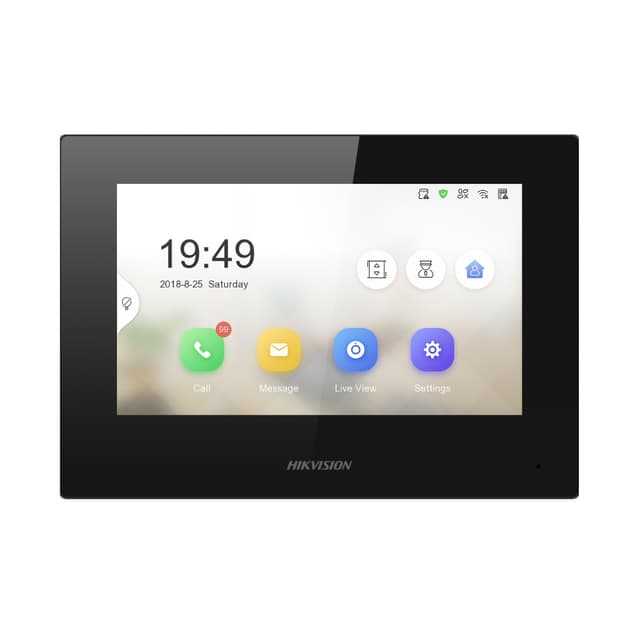 Монитор домофона, Hikvision, DS-KH6320-LE1(B), 7-дюймовый сенсорный TFT-экран, Linux, поддержка карт TF до 128 Гб, встроеный микрофон, -10 °C до 55 °C, POE
