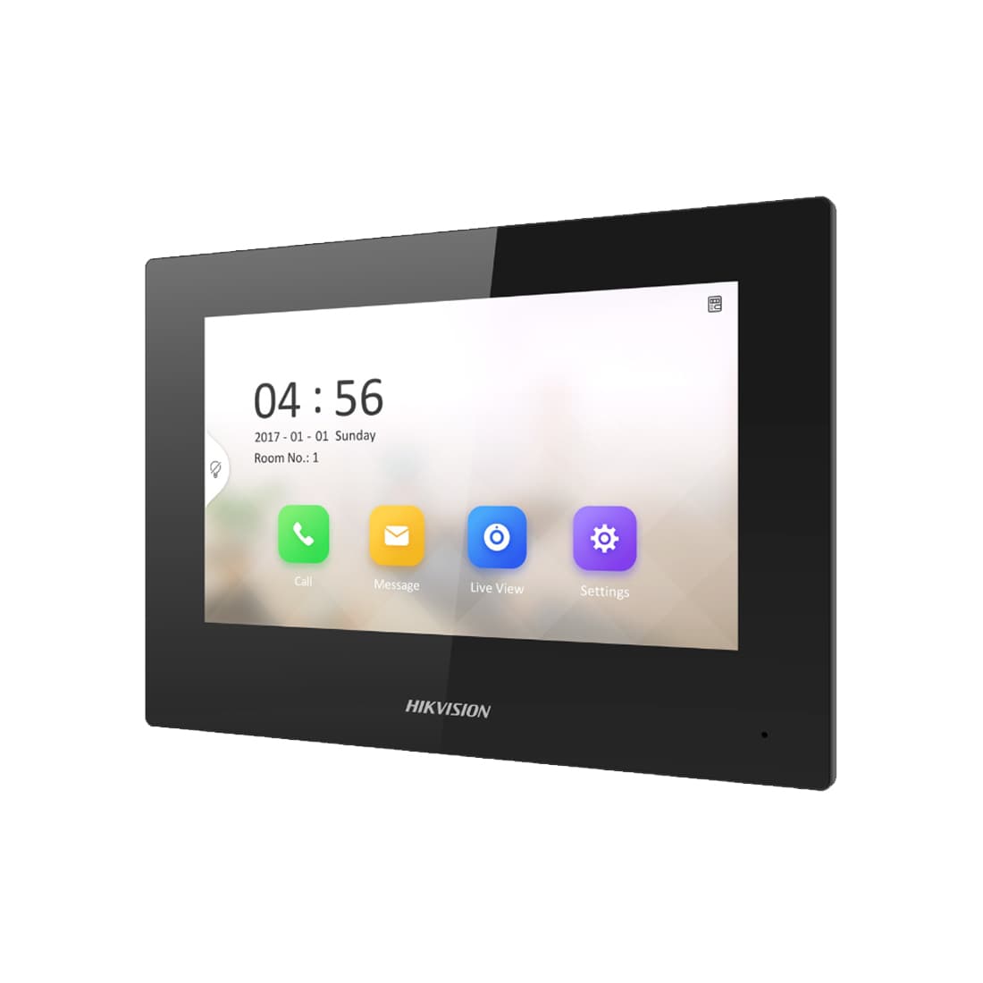 Монитор домофона, Hikvision, DS-KH6320-LE1(B), 7-дюймовый сенсорный TFT-экран, Linux, поддержка карт TF до 128 Гб, встроеный микрофон, -10 °C до 55 °C, POE