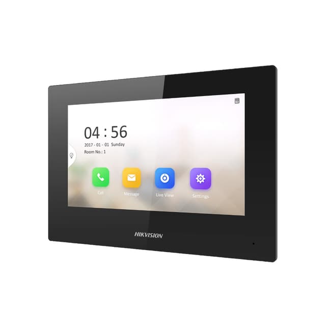 Монитор домофона, Hikvision, DS-KH6320-LE1(B), 7-дюймовый сенсорный TFT-экран, Linux, поддержка карт TF до 128 Гб, встроеный микрофон, -10 °C до 55 °C, POE
