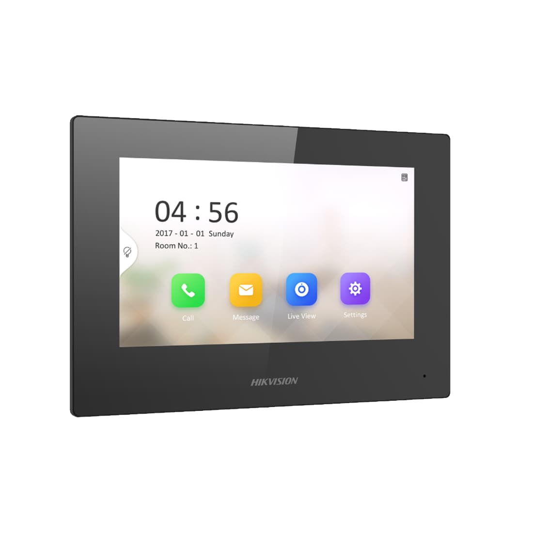 Монитор домофона, Hikvision, DS-KH6320-LE1(B), 7-дюймовый сенсорный TFT-экран, Linux, поддержка карт TF до 128 Гб, встроеный микрофон, -10 °C до 55 °C, POE