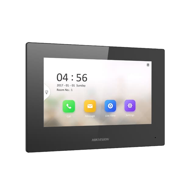 Монитор домофона, Hikvision, DS-KH6320-LE1(B), 7-дюймовый сенсорный TFT-экран, Linux, поддержка карт TF до 128 Гб, встроеный микрофон, -10 °C до 55 °C, POE