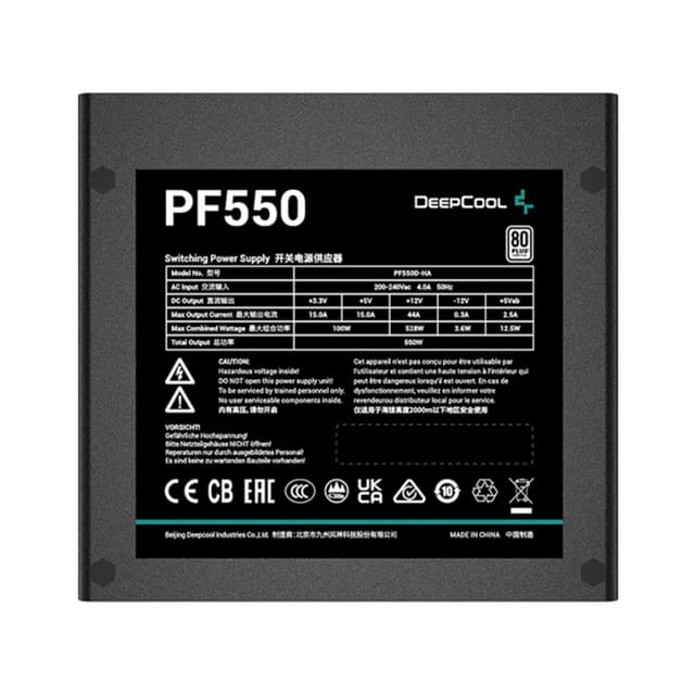 Блок питания, Deepcool, PF550 R-PF550D-HA0B-WDEU, 550W, ATX, White, APFC, 20+4 pin, 4+4pin, 6*Sata, 2*Molex, 2*PCI-E 6+2 pin, Вентилятор 12см, Кабель питания, Чёрный