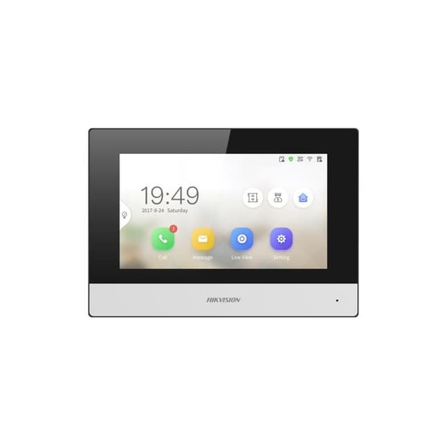 Монитор домофона, Hikvision, DS-KH6320-WTDE1, 7-дюймовый сенсорный TFT-экран, Linux, поддержка карт TF до 128 Гб, встроеный микрофон, -10 °C до 55 °C, Wi-Fi, POE