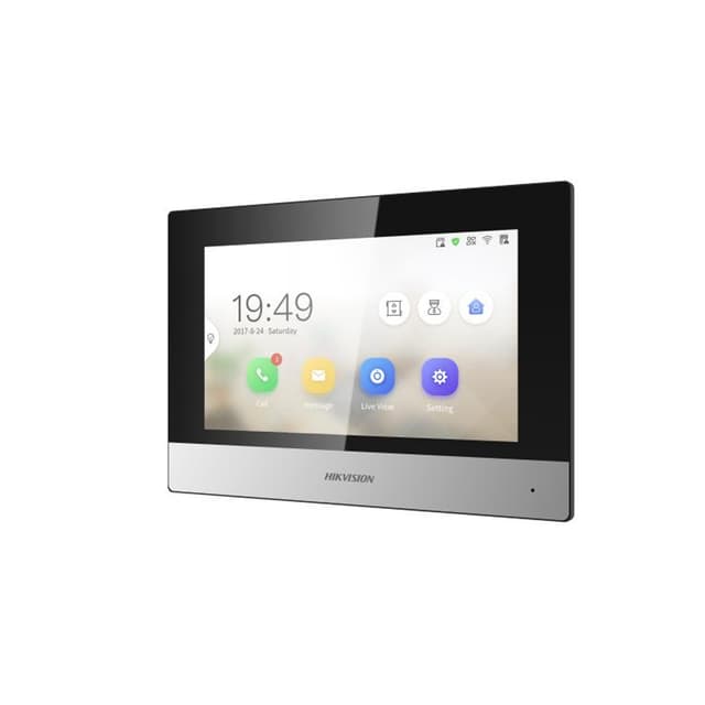 Монитор домофона, Hikvision, DS-KH6320-WTDE1, 7-дюймовый сенсорный TFT-экран, Linux, поддержка карт TF до 128 Гб, встроеный микрофон, -10 °C до 55 °C, Wi-Fi, POE
