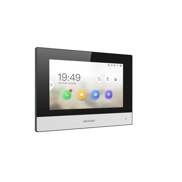 Монитор домофона, Hikvision, DS-KH6320-WTDE1, 7-дюймовый сенсорный TFT-экран, Linux, поддержка карт TF до 128 Гб, встроеный микрофон, -10 °C до 55 °C, Wi-Fi, POE