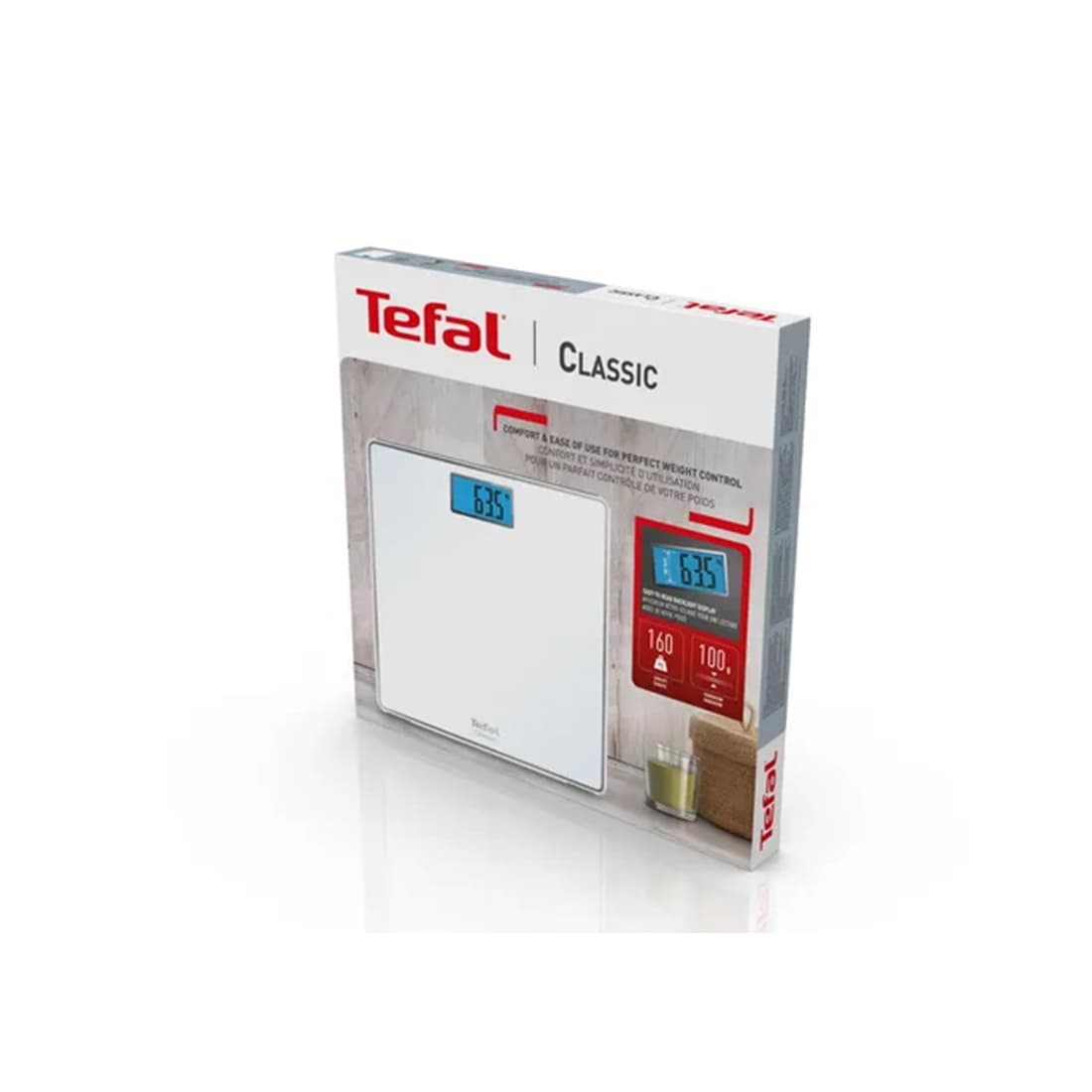 Весы, Tefal, PP1501V0, Дисплей с подсветкой, Предел взвешивания 160 кг, Шаг измерений 100 г, Ультратонкий дизайн, Автоматическое включение, Платформа из закаленного стекла, Батарейки в комплекте, Размер 31 x 31 см, Белый