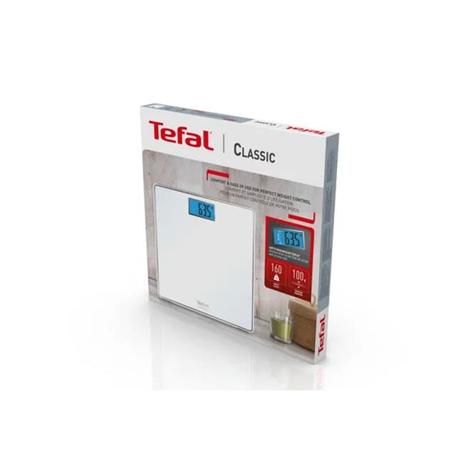 Весы, Tefal, PP1501V0, Дисплей с подсветкой, Предел взвешивания 160 кг, Шаг измерений 100 г, Ультратонкий дизайн, Автоматическое включение, Платформа из закаленного стекла, Батарейки в комплекте, Размер 31 x 31 см, Белый