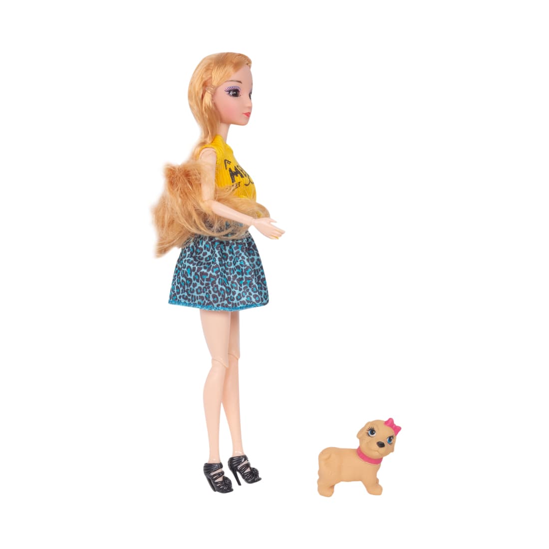 Кукла 29см, X Game kids, 5555, Серия Alice Маленькая модница, В комплекте собачка, 10 точек артикуляции, Живые глаза, Жёлтый топ и синяя мини-юбка, Пластик, Цветная русифицированная коробка