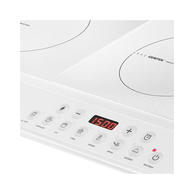 Индукционная плита, Centek, CT-1514, 3500Вт, 2 конфорки, 8 наст мощ-ти, 7 программ, Таймер, LED, Белый