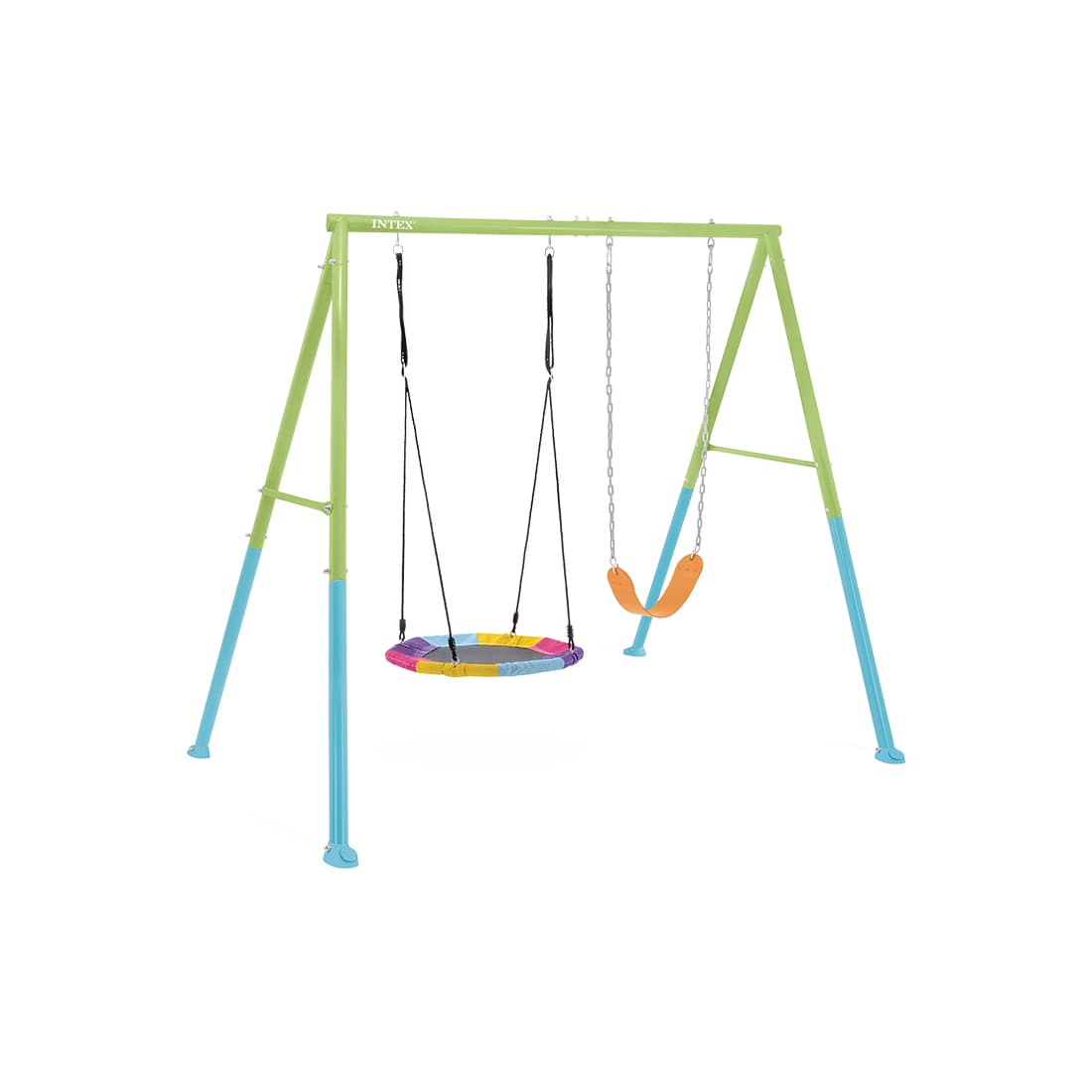 Качели детские, INTEX, 44125, Сталь/винил, 2в1 - качели и гнездо(до 100кг), 3-10 лет, 267x254x211см, Зелёная, Цветная коробка