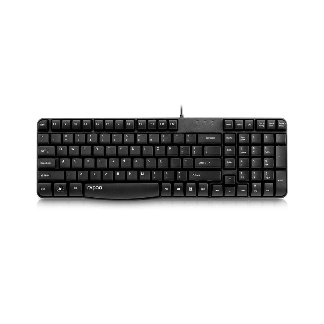 Клавиатура, Rapoo, NK2400, USB, Кол-во стандартных клавиш 104, Длина кабеля 1,5 метра, Анг/Рус/Каз, Чёрный