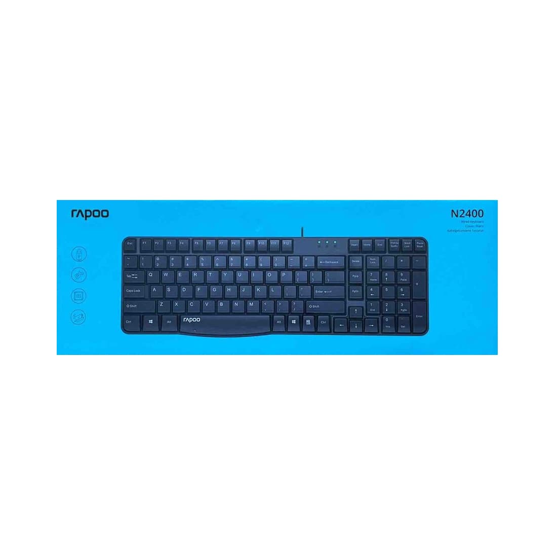 Клавиатура, Rapoo, NK2400, USB, Кол-во стандартных клавиш 104, Длина кабеля 1,5 метра, Анг/Рус/Каз, Чёрный
