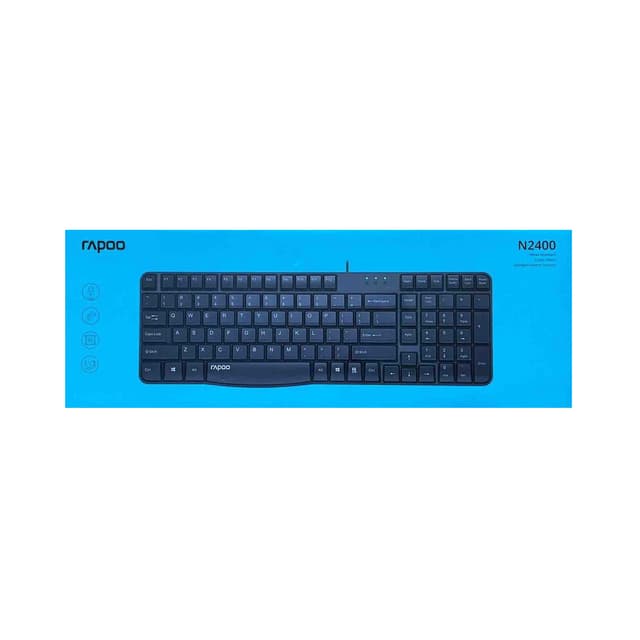 Клавиатура, Rapoo, NK2400, USB, Кол-во стандартных клавиш 104, Длина кабеля 1,5 метра, Анг/Рус/Каз, Чёрный