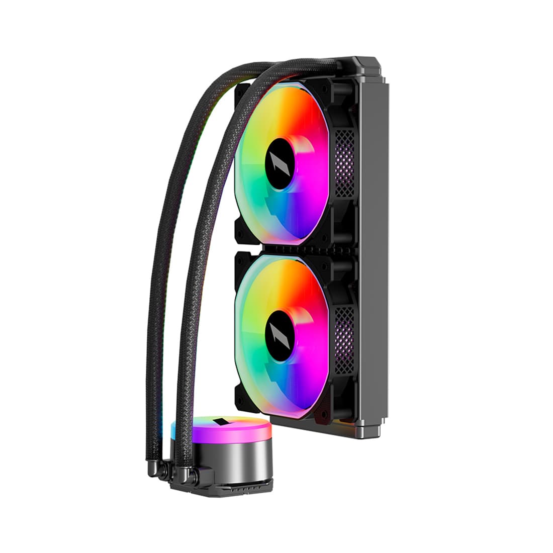 Кулер с водяным охлаждением, 1STPLAYER, TS2 240 BLACK, Intel: LGA1700/1851/115x/1366/2011 и AMD: AM5/AM4/AM3/AM2/FM3/FM2/FM1, TDP 250W, 2*120мм, 800-1800 об/мин, 3.5дБ, 75.61 CFM, 3-pin ARGB/4-pin ARGB, 277*119*27 мм, Чёрный