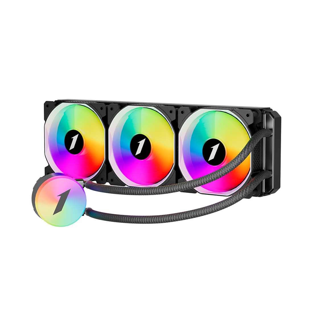 Кулер с водяным охлаждением, 1STPLAYER, TS2 360 BLACK, Intel: LGA1700/115x/1366/2011 и AMD: AM5/AM4/AM3/AM2/FM3/FM2/FM1, TDP 300W, 2*120мм, 800-1800 об/мин, 36.5дБ, 75.61 CFM, 3-pin ARGB/4-pin ARGB, 397*120*27 мм, Чёрный