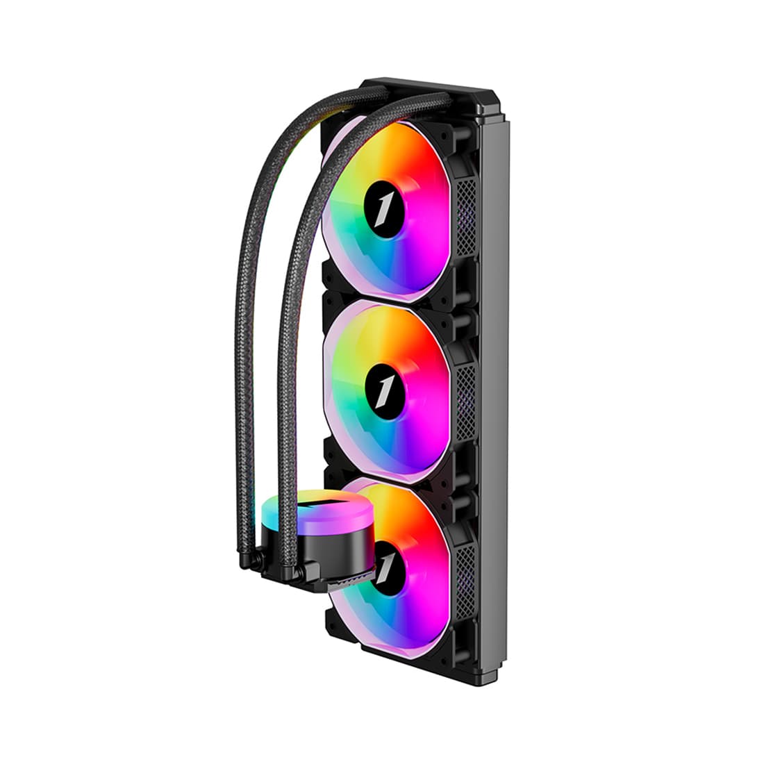 Кулер с водяным охлаждением, 1STPLAYER, TS2 360 BLACK, Intel: LGA1700/115x/1366/2011 и AMD: AM5/AM4/AM3/AM2/FM3/FM2/FM1, TDP 300W, 2*120мм, 800-1800 об/мин, 36.5дБ, 75.61 CFM, 3-pin ARGB/4-pin ARGB, 397*120*27 мм, Чёрный