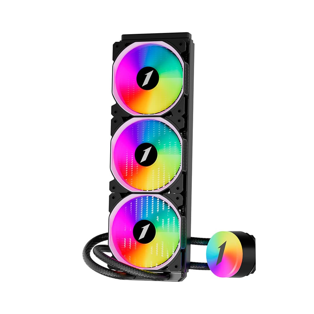 Кулер с водяным охлаждением, 1STPLAYER, TS2 360 BLACK, Intel: LGA1700/115x/1366/2011 и AMD: AM5/AM4/AM3/AM2/FM3/FM2/FM1, TDP 300W, 2*120мм, 800-1800 об/мин, 36.5дБ, 75.61 CFM, 3-pin ARGB/4-pin ARGB, 397*120*27 мм, Чёрный