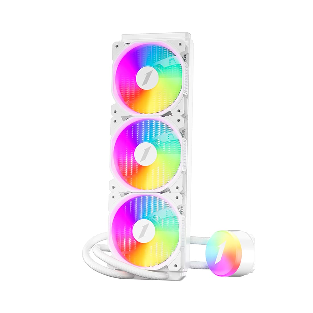 Кулер с водяным охлаждением, 1STPLAYER, TS2 360 WHITE, Intel: LGA1700/115x/1366/2011 и AMD: AM5/AM4/AM3/AM2/FM3/FM2/FM1, TDP 300W, 3*120мм, 800-1800 об/мин, 36.5дБ, 75.61 CFM, 3-pin ARGB/4-pin ARGB, 397*120*27 мм, Белый