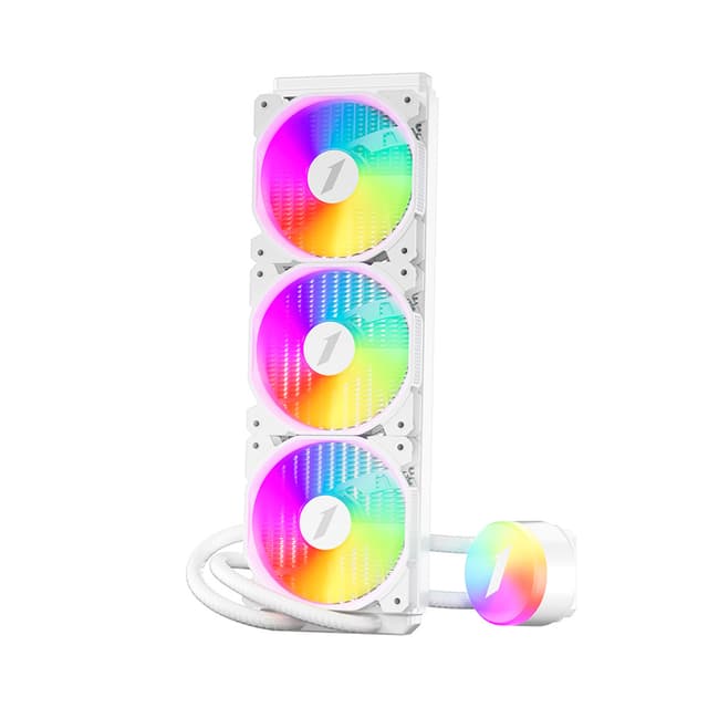 Кулер с водяным охлаждением, 1STPLAYER, TS2 360 WHITE, Intel: LGA1700/115x/1366/2011 и AMD: AM5/AM4/AM3/AM2/FM3/FM2/FM1, TDP 300W, 3*120мм, 800-1800 об/мин, 36.5дБ, 75.61 CFM, 3-pin ARGB/4-pin ARGB, 397*120*27 мм, Белый