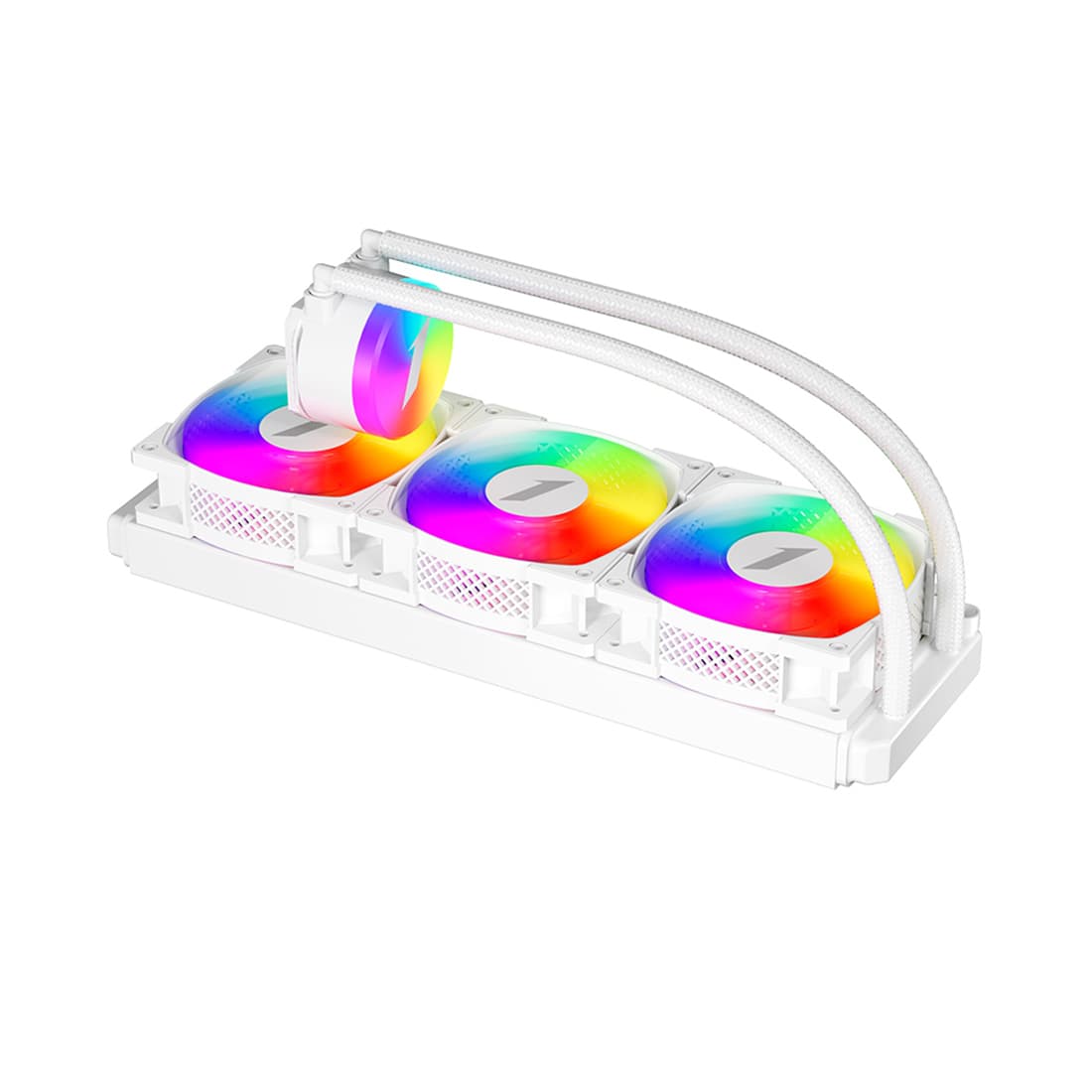 Кулер с водяным охлаждением, 1STPLAYER, TS2 360 WHITE, Intel: LGA1700/115x/1366/2011 и AMD: AM5/AM4/AM3/AM2/FM3/FM2/FM1, TDP 300W, 3*120мм, 800-1800 об/мин, 36.5дБ, 75.61 CFM, 3-pin ARGB/4-pin ARGB, 397*120*27 мм, Белый