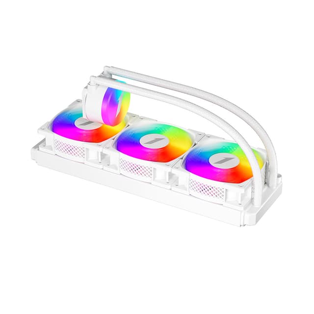 Кулер с водяным охлаждением, 1STPLAYER, TS2 360 WHITE, Intel: LGA1700/115x/1366/2011 и AMD: AM5/AM4/AM3/AM2/FM3/FM2/FM1, TDP 300W, 3*120мм, 800-1800 об/мин, 36.5дБ, 75.61 CFM, 3-pin ARGB/4-pin ARGB, 397*120*27 мм, Белый