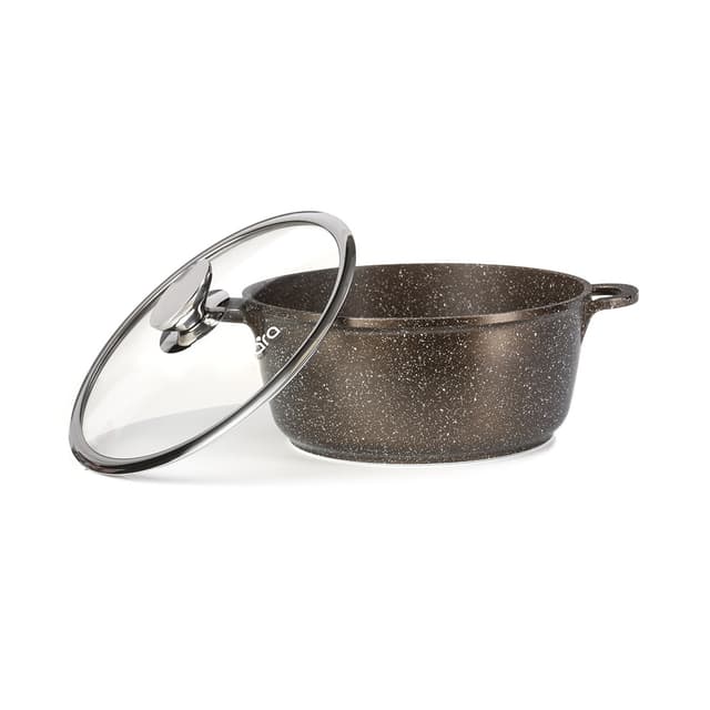 Кастрюля, LARA, CHOCO LR02-203, Диаметр 22 см, Высота 10 см, Объем 3.1л, Литой алюминий/Нержавеющая сталь/Стекло, Для всех типов плит, Мойка ручная/в посудомоечной машине, Коричневый