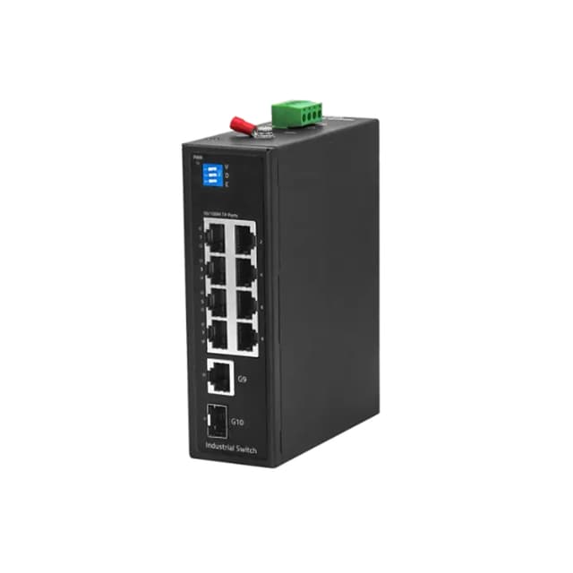 Коммутатор, BDCOM, IES200-LSTW1108, Неуправляемый, 8 портов 10/100M RJ45, 1 порт SFP, 1 порт GE RJ45, DC 12-55В Dual RPS, -40+75°C, DIN-rail
