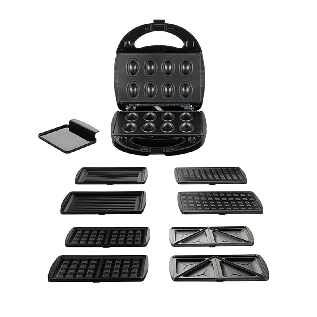 Мультипекарь, Redmond, RMB-M619/5, Мощность 700 Вт, Количество комплектов съемных панелей 5, Съемный поддон для сбора масла/жира, Покрытие панелей - антипригарное, Черный