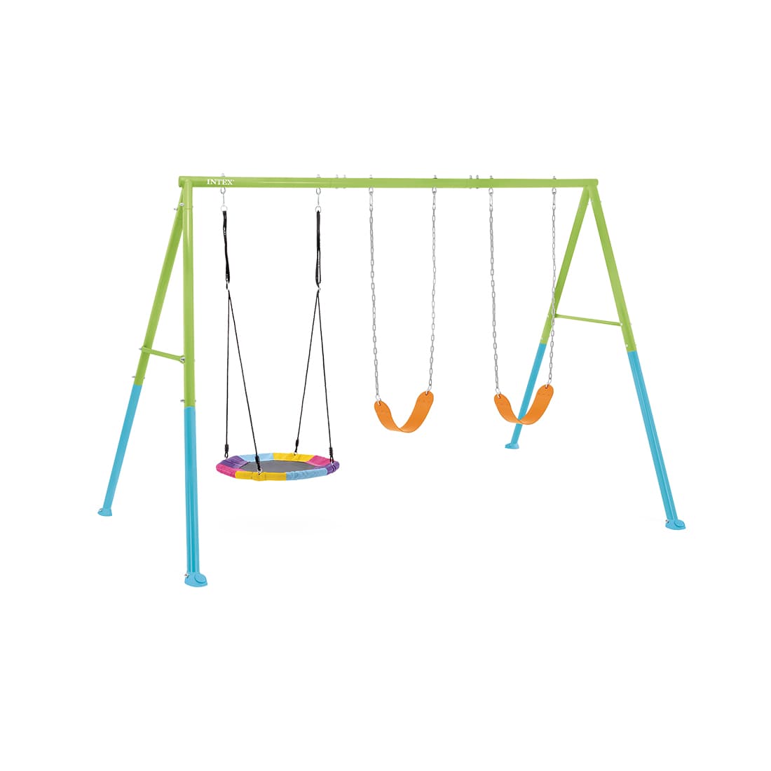 Качели детские, INTEX, 44133, Сталь/винил, 3в1 - две качели и гнездо (до 100кг), 3-10 лет, 361x254x211см, Зелёная, Цветная коробка
