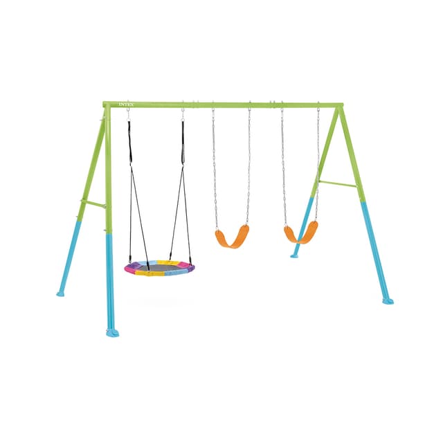 Качели детские, INTEX, 44133, Сталь/винил, 3в1 - две качели и гнездо (до 100кг), 3-10 лет, 361x254x211см, Зелёная, Цветная коробка