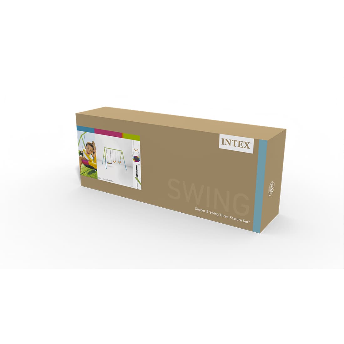 Качели детские, INTEX, 44133, Сталь/винил, 3в1 - две качели и гнездо (до 100кг), 3-10 лет, 361x254x211см, Зелёная, Цветная коробка