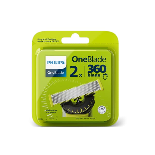 Сменные лезвия 360, Philips, для OneBlade QP420/50, 2 шт, Для триммера, Количество изделий в комплекте 2 шт, Лезвие 360°, Цвет зеленый