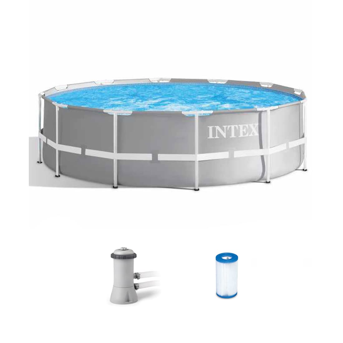 Каркасный бассейн Prism Frame 305 х 99 см, INTEX, 26706SC, Винил, 6148 л., Стальной каркас, Ф-насос 28604 (2006л/ч), Серый, Цветная коробка