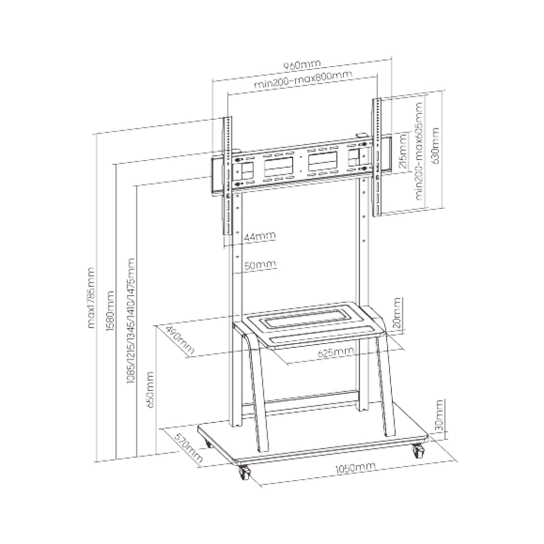 Стойка мобильная, Brateck, T1035ME, 37"-100"
